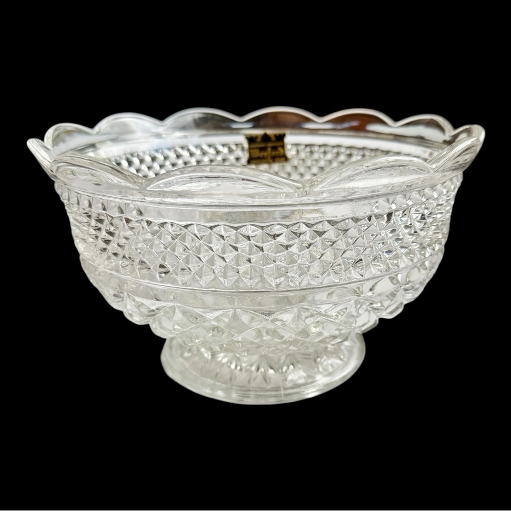 Wexford Anchor Hocking Glass Crystal Serving Fruit Bowl 6”x10” USA Vintage